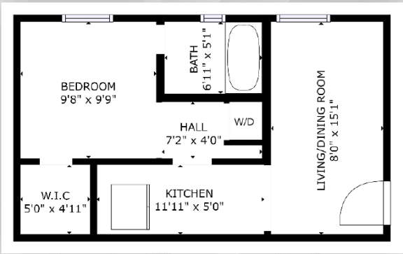 Floor Plan  1 bed 1 bath floor plan A at The Eastern Apartments, Dallas, Texas