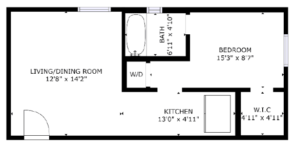 Floor Plan  1 bed 1 bath floor plan B at The Eastern Apartments, Texas