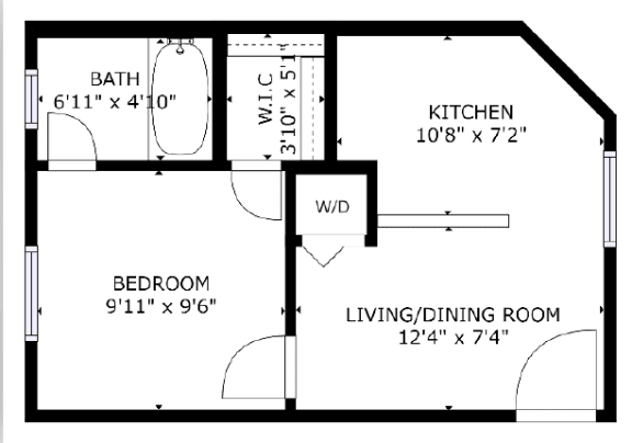 Floor Plan  1 bed 1 bath floor plan E at The Eastern Apartments, Dallas