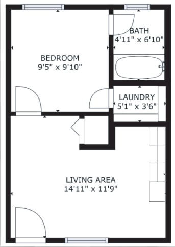 Floor Plan  1 bed 1 bath floor plan F at The Eastern Apartments, Dallas, Texas