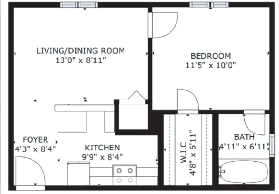 Floor Plan  1 bed 1 bath floor plan G at The Eastern Apartments, Texas
