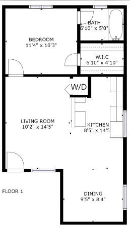 Floor Plan  1 bed 1 bath floor plan J at The Eastern Apartments, Dallas