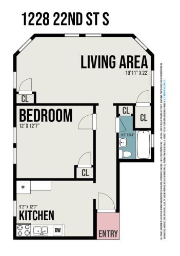 Floor Plan  1 Bedroom/ 1 Bathroom