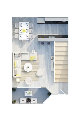 Floor Plan  a floor plan of a studio apartment with a bedroom and a living room