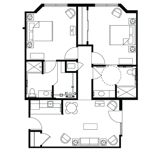 Floor Plan  A black and white floor plan of a house with multiple rooms.
