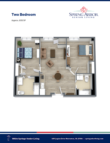 Floor Plan  2 Bedroom Floor Plan at White Springs Senior Living, Warrenton, 20186