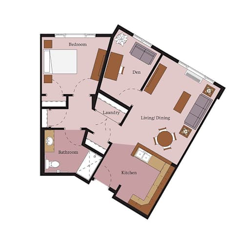Floor Plan  A floor plan of a house showing the layout of the bedrooms, bathrooms, kitchen, living room, dining room, and laundry area.
