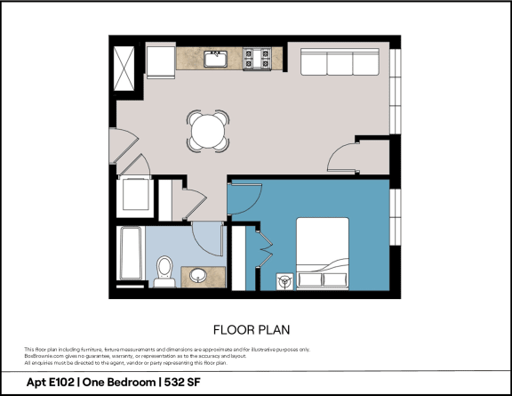 Floor Plan  1 Br Elliott