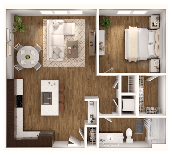 Floor Plan  A series of images showing different layouts of a small apartment.