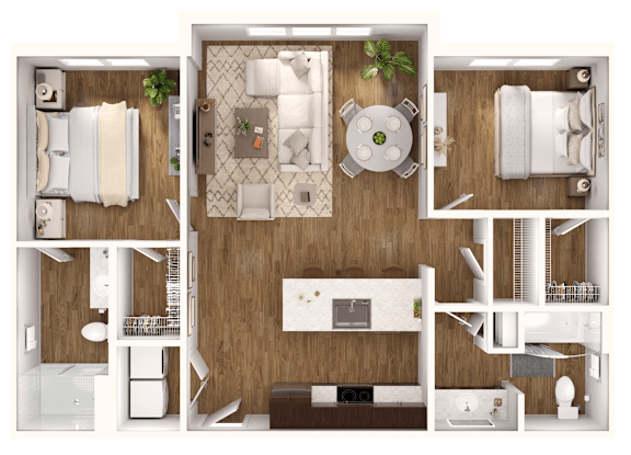 Floor Plan  A top-down view of a modern apartment layout.