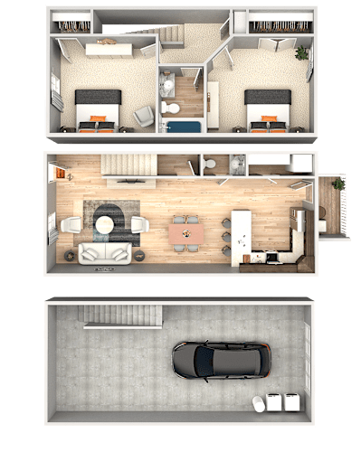 Floor Plan  A set of three images showing interior floor plans of a house.