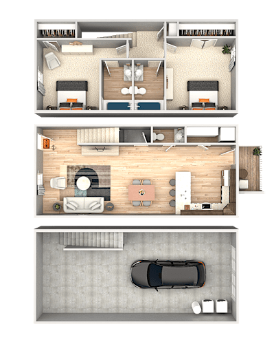 Floor Plan  A set of three images showing interior floor plans of a house.