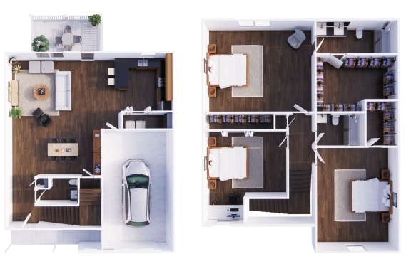 Floor Plan  two floor plans of a house with a garage and a car
