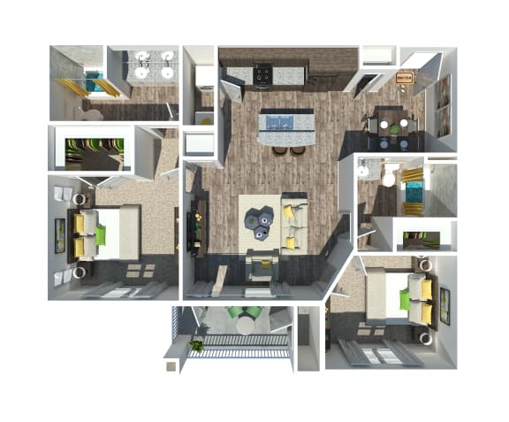 Floor Plan  a 3d floor plan of a house with a bedroom and a living room