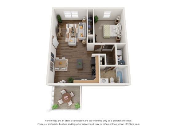 Floor Plan  a stylized floor plan of a 1 bedroom apartment