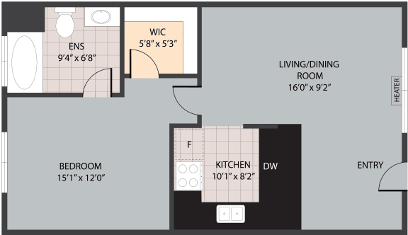 Floor Plan  a floor plan of a room with a bedroom and a living room and a kitchen