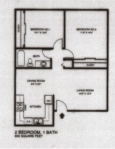 Floor Plan  2 Bdrm 1 Bath