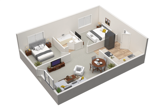 Floor Plan  2 bed 1 bath - 850 sq ft at Caballo Crossing, Lexington, KY, 40511