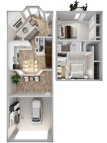 Floor Plan  a stylized floor plan of a house with a bedroom and a car