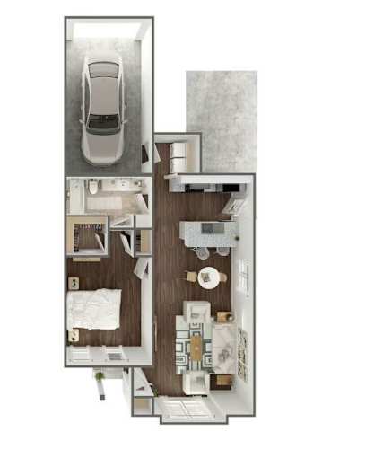 Floor Plan  a bedroom with a bed a mirror and a chair
