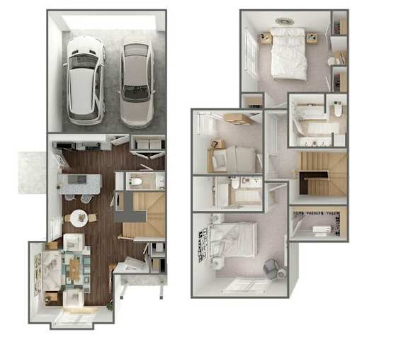 Floor Plan  a floor plan of a house with a car in the garage