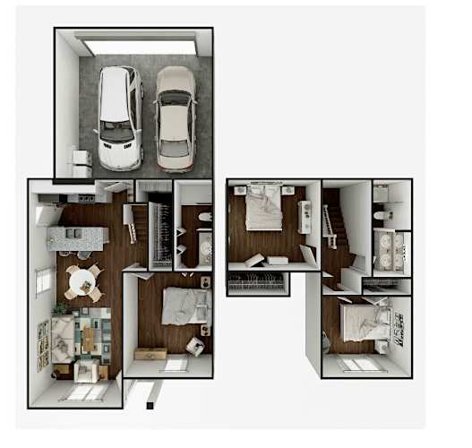 Floor Plan  a floor plan of a house with a car in the garage