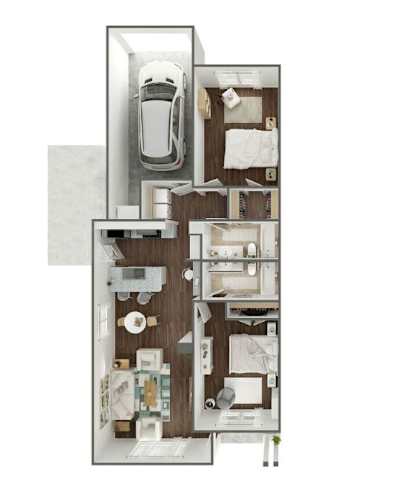 Floor Plan  a floor plan of a residence with a car in the garage