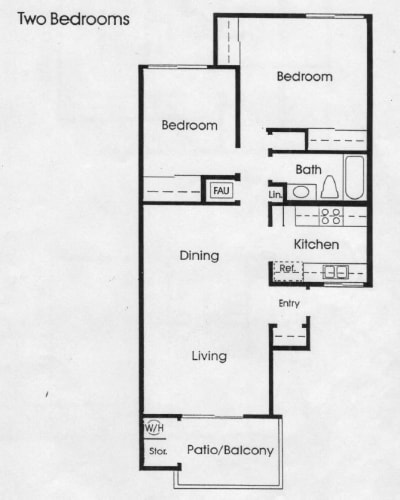 Floor Plan  the floor plan of two bedrooms with a bathroom and a living room