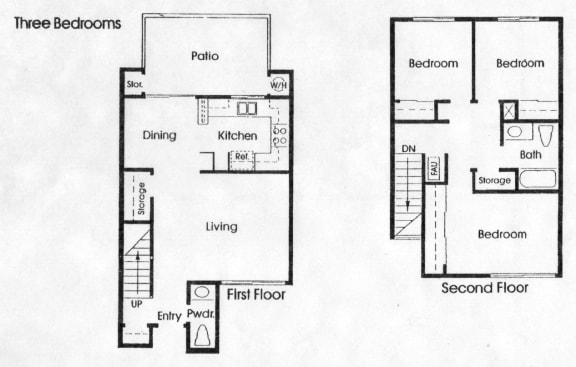Floor Plan  the floor plans for three bedrooms and two baths are shown in this image