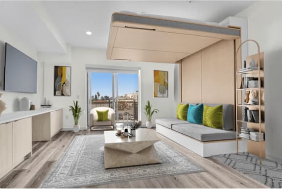 Floor Plan  a living room with a couch and a coffee table