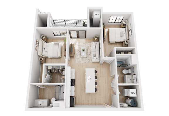 Floor Plan  A top-down view of a small apartment layout with labeled rooms.