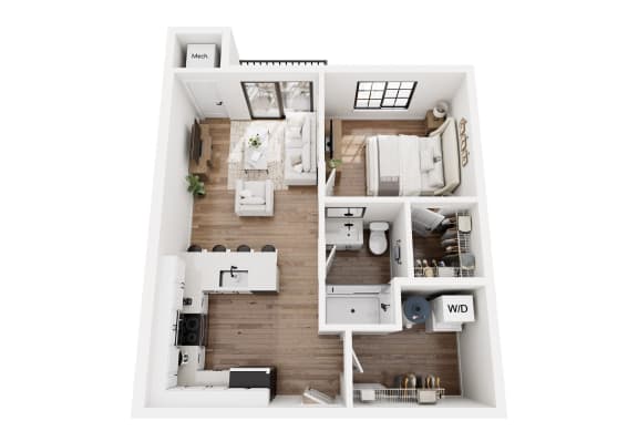 Floor Plan  a stylized floor plan with a bedroom and a living room