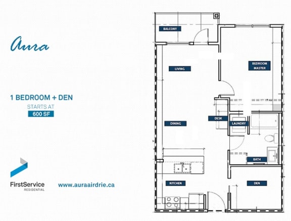 Floor Plan  1 Bedroom + Den - Aura 3000