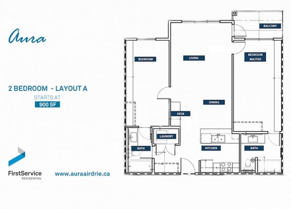 Floor Plan  2 Bedroom - Aura 1000