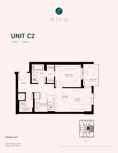 Floor Plan  A floor plan for a unit with one bedroom and one bathroom.