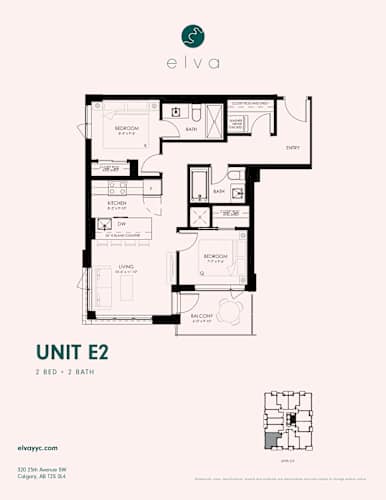 Floor Plan  A floor plan for a 2 bedroom, 2 bath unit.