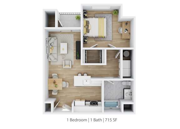 Floor Plan  A floor plan of a one bedroom apartment with a bath.