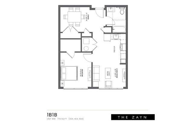 Floor Plan  A black and white image of a floor plan for an apartment.