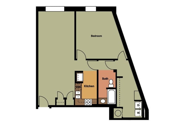 Floor Plan  1E: Beds-1: Baths-1: Sq Ft Range - 1006-1006