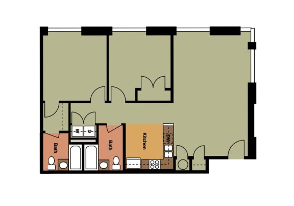 Floor Plan  2C: Beds-2: Baths-2: Sq Ft Range - 1126-1126