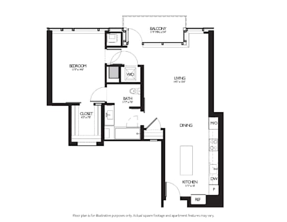 Floor Plan  1 Bed 1 Bath Floor Plan at Two Lincoln Tower, Bellevue, Washington