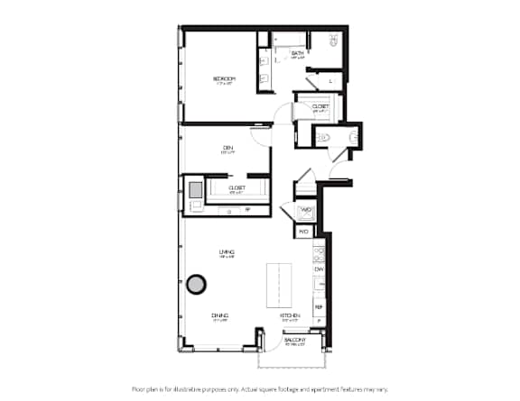 Floor Plan  1 Bed 1.5 Bath Floor Plan at Two Lincoln Tower, Bellevue, WA