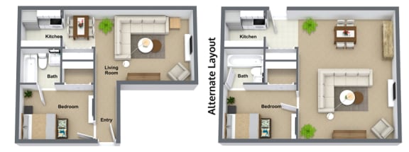 Floor Plan  1 Bedroom Floor Plan at Napa Apartments, Spokane, WA