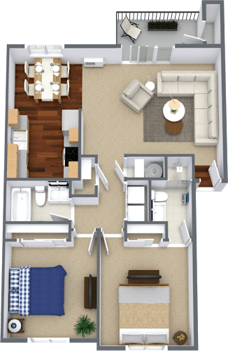 Floor Plan  2 Bedroom 2 Bathroom Floor Plan at Parc Grand Apartments, Washington
