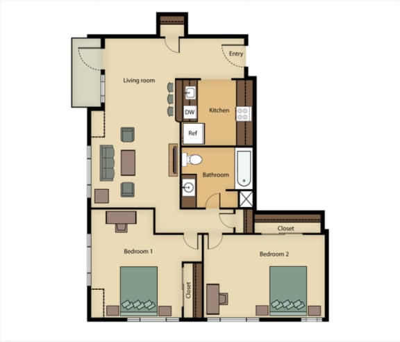 Floor Plan  2 Bedrooms, 1 Bathroom