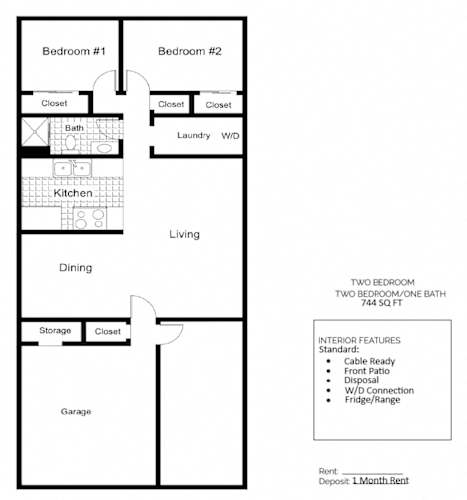 Floor Plan  A floor plan of a two bedroom apartment with a garage.