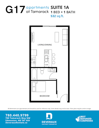 Floor Plan  Suite 1A Floor Plan at G17 Apartments at Tamarack, Alberta, T6T 2M4