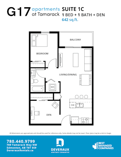 Floor Plan  1 Bedroom 1 Bathroom Floor Plan at G17 Apartments at Tamarack, Edmonton