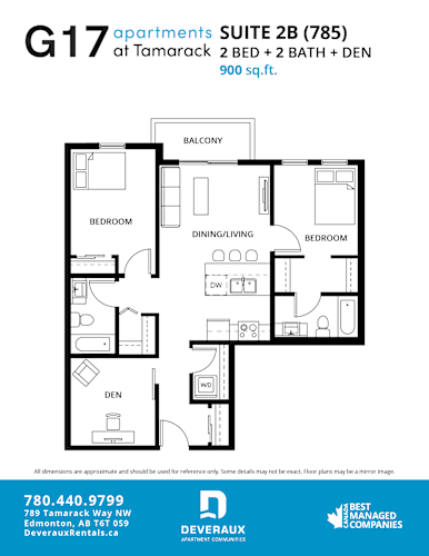 Floor Plan  2 Bedroom 2 Bath Den Floor Plan at G17 Apartments at Tamarack, Edmonton, AB