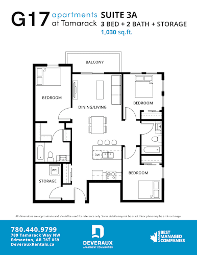 Floor Plan  Suite 3A Floor Plan at G17 Apartments at Tamarack, Alberta, T6T 2M4